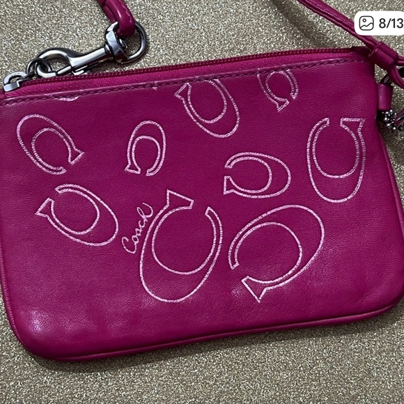 Coach Pink Leather Logo Wristlet Wallet Satin Lined - Picture 8 of 13